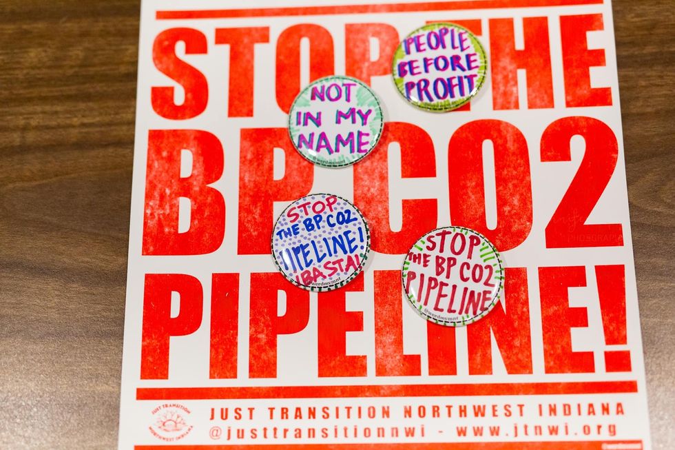 signs protesting the BP CO2 pipeline